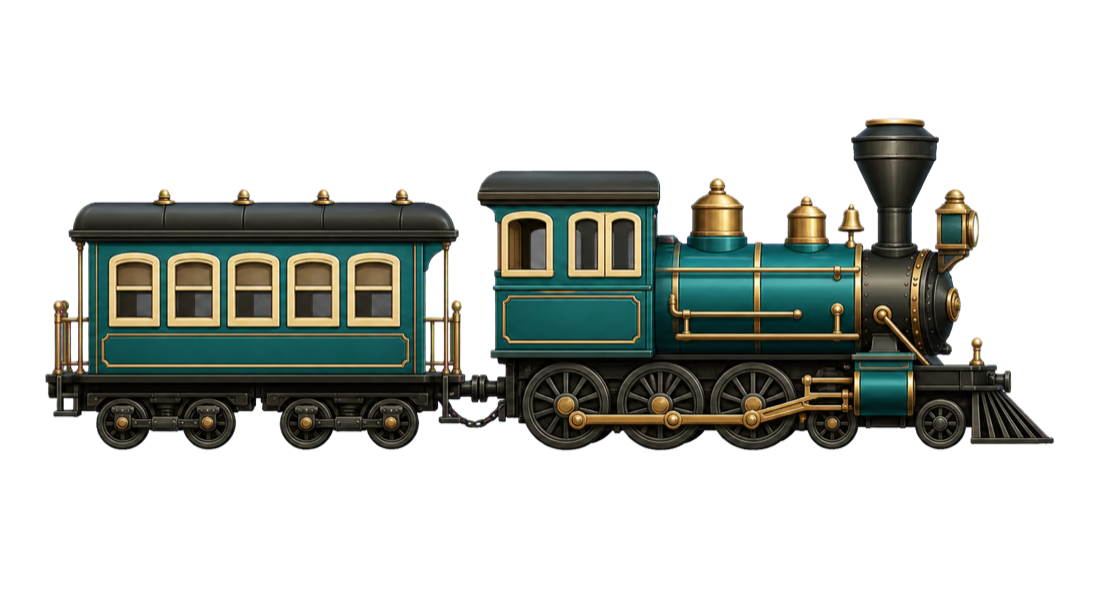A teal passenger train